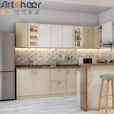 جودة  Market Oak Frame kitchen cabinet u shape design with Particleboard Door and Organizer مصنع