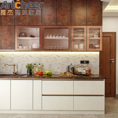 شراء خزانات المطبخ على الطراز الأمريكي مع تصميم معاصر وبناء خشب صلب التصنيع عبر الإنترنت