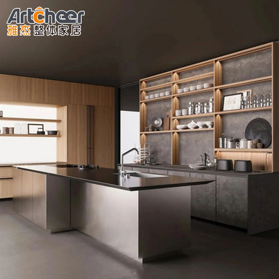 شراء خزانات المطبخ المزيّدة ذات الطراز الحديث مع جزيرة وتصميم كامل تقليدي التصنيع عبر الإنترنت
